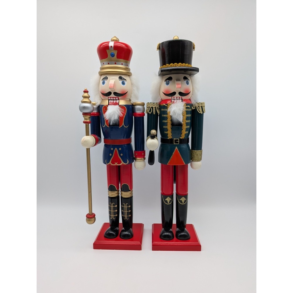 Pair of Large Christmas Wooden Nutcrackers 20" King & Soldier Holiday Decor